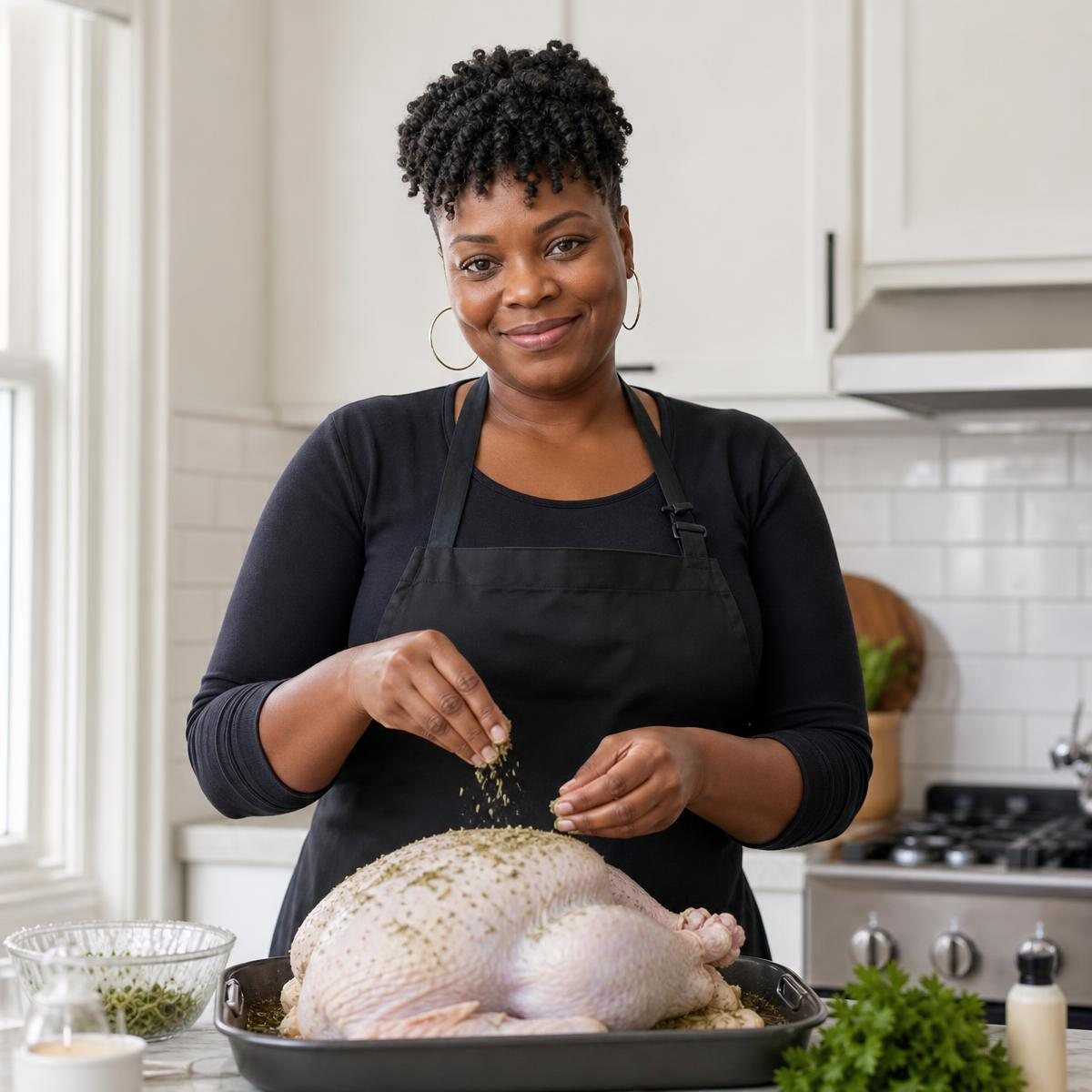 The Seasoned Bird founder seasoning a fresh turkey